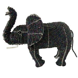 Elephant Beadworx Beaded Iridescent Wire Metal Handmade Weighted Sculpture NICE
